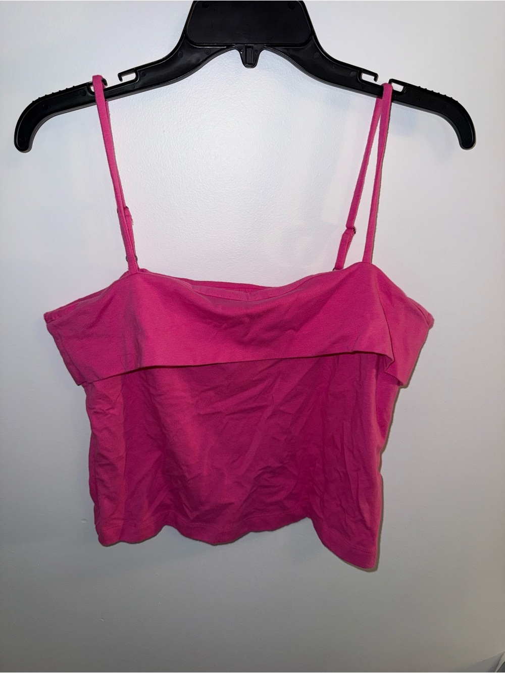 Pilcro Hot Pink Ruffle-Overlay Spaghetti Strap Crop Top